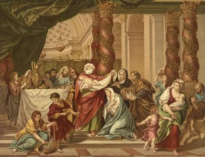 Biblical scene, Bible, The Blessing of Simeon, the hymn of praise of Simeon in the New Testament