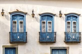 Facade of a historic house in colonial style in the city of Mariana, Minas Gerais, Mariana, Minas