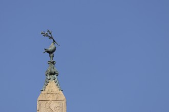 Peace dove bird sculture on the top of a building in the city of Rome, Italy