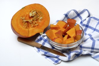 Hokkaido pumpkin, sliced with a knife