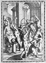 Torture, Torture, Inquisition, a. Condemned person who is stabbed in the throat, b. Killed with