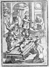 Torture, ordeal, inquisition, a. convict whose limbs were severed and placed in the pan, b. convict