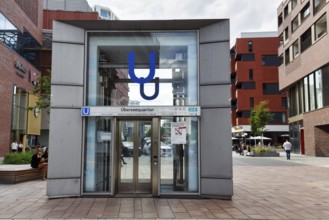 Elevator to subway station, Westfield Überseequartier, modern shopping center, HafenCity, Hamburg,