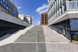 Empty staircase, modern architecture, Westfield Überseequartier, modern shopping center, HafenCity,