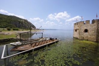 Boats in Golubac Fortress or Kolumbatz or Pigeon Town or Pigeon Castle on the Danube, Golubac,