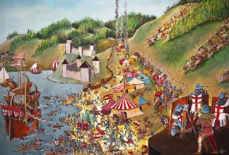 Battle of Golubac, painting in Golubac Fortress or Kolumbatz or Pigeon Town or Dove Castle on the