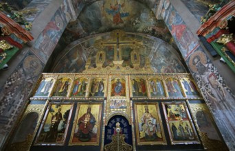 Iconastase and frescoes in Krusedol monastery, interior view, Krušedol Prnjavor, Vojvodina