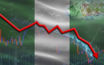 Nigeria financial fall on economy market. Nigeria financial crisis on economic graph