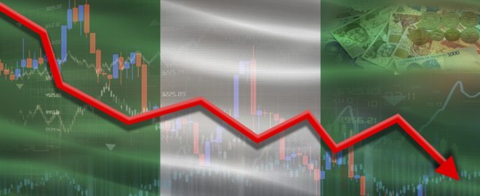 Nigeria financial crisis on economic graph. Financial fall Nigerian on economy market