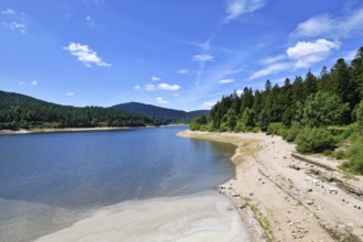 Beautiful mountain lake in the Black Forest in Forbach in Germany called Schwarzenbach Reservoir