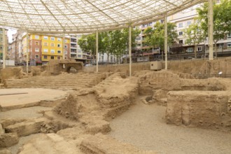 Covered ruins of Roman theatre amphitheatre, Zaragoza, Aragon, Spain