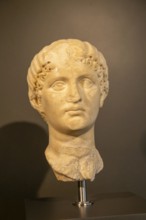 Bust of young woman in Roman theatre amphitheatre museum, Zaragoza, Aragon, Spain