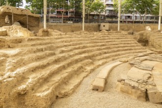 Ruins of Roman theatre amphitheatre, Zaragoza, Aragon, Spain