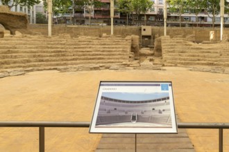 Grandstand or Graderio of Roman theatre amphitheatre, Zaragoza, Aragon, Spain
