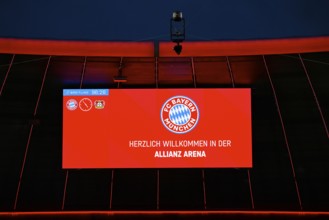 Scoreboard WELCOME Welcome Logo FC Bayern Munich FCB Allianz Arena, Munich, Bayern, Germany