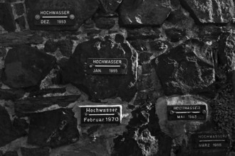 Rhine flood marks on the city wall of Unkel, Neuwied district, Rhineland-Palatinate, Lower Middle