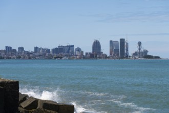 Seaside cityscape with modern skyline and blue sky, Batumi skyline, Black Sea, Adjara region,