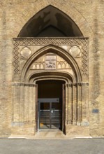 Stonework design historic arched door, Aljafería Palace, Zaragoza, Aragon, Spain, Europe - doorway