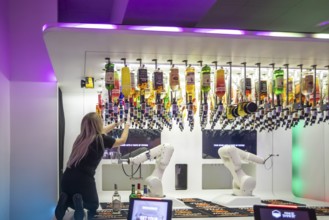 Las Vegas, Nevada - Robotic bartenders mix and serve drinks at the 'Tipsy Robot' in the Venetian