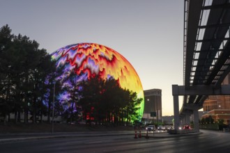 Las Vegas, Nevada - The Las Vegas Sphere, a music and entertainment venue. The exterior has