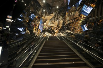 Staircase, entrance to a shopping center with many mirrors, Tokyu Plaza Omotesando Harajuku, modern