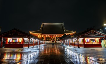 Buddhist temple complex, Asakusa shrine or Senso-ji temple, at night, Asakusa, Tokyo, Japan