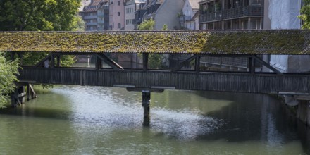 Historic executioner's footbridge. Pedestrian bridge, Pegnitz river, Old Town, Nuremberg, Middle