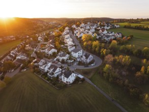 Panoramic view of a village and surrounding fields at sunset, Deufringen, Aidlingen, Böblingen