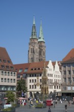 Pedestrian zone, Königstraße, Hauptmarkt, Schöner Brunnen, Altstadt, Nuremberg, Middle Franconia,