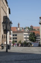 Pedestrian zone, Königstraße, Nuremberg Castle in the back, Kaiserburg, Old Town, Nuremberg, Middle