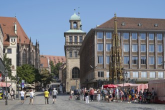 Pedestrian zone, Königstraße, Hauptmarkt, Schöner Brunnen, Town Hall, Old Town, Nuremberg, Middle