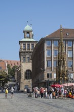Pedestrian zone, Königstraße, Hauptmarkt, Schöner Brunnen, Town Hall, Old Town, Nuremberg, Middle