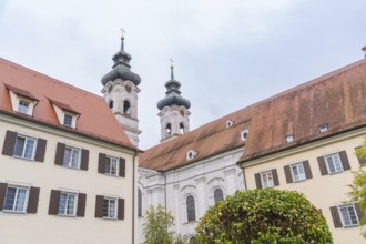 View of the towers and roofs of a historic monastery complex with Baroque architecture, ZFP