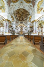 Magnificent baroque interior of a church with intricately decorated frescoes, ZFP Zwiefalten,