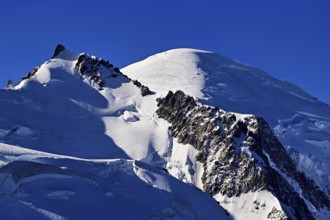 Mont Maudit covered with snow from the left, Mont-Blanc, Aiguille du Midi mountain station viewing