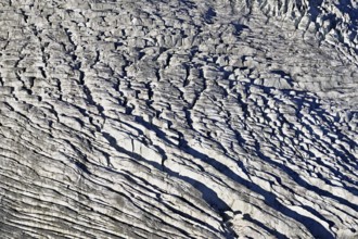 View from the Télécabine Panorama Railway of the glacial crevices of the Glacier du Géant,