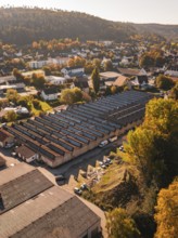 Panoramic view of an industrial area with autumn trees and surrounding buildings, Nagold, Black