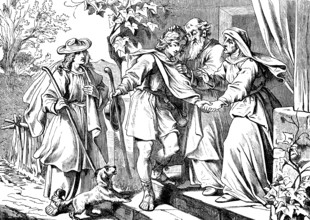 The farewell of Tobias, his parents give him lessons and admonitions along the way, The book of