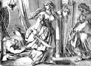 Judith beheading Prince Holofernes, The Book of Judith, chapter 13, murder, heads, sword, night,