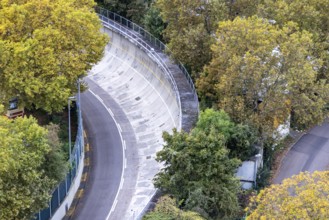 Runway at Mercedes-Benz plant with steep wall curve. Test track for Mercedes test vehicles.