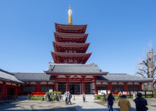 Five-story pagoda, Buddhist temple complex, Asakusa shrine or Senso-ji temple, Asakusa, Tokyo,