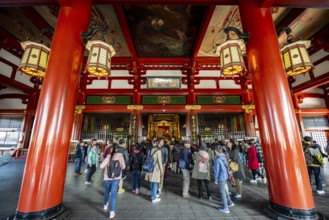 Interior view, Buddhist temple complex, main hall, Asakusa shrine or Senso-ji temple, Asakusa,