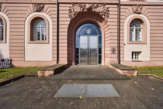 State Chancellery, historic building, entrance, window, door, lawn, sunny, federal road B40,
