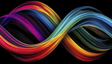 Abstract digital art featuring vibrant, intersecting neon lines creating a geometric pattern,