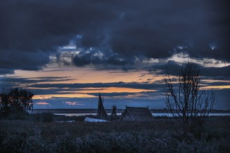 Dawn on the lagoon, a fishing hut in front, Baltic Sea, Ahrenshoop, Darß, Mecklenburg-Western
