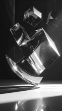 Abstract animation, glass cubes on black background, modern business wallpaper illustration, AI