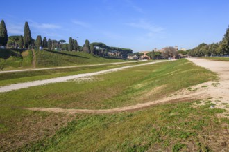 View along today green embankment former spina central element of in Circus Maximus venue of
