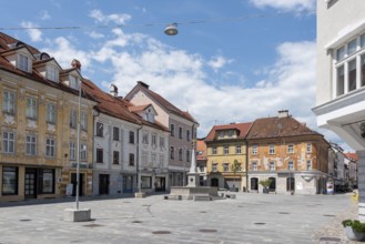 Historic town square, fountain, Kranj, Upper Carniola, Slovenia