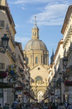 View of Basilica of Our Lady of the Pillar cathedral church from Calle de Alfonso I, Zaragoza,