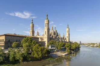 Basilica of Our Lady of the Pillar cathedral church, Zaragoza, Aragon, Spain, Europe view from